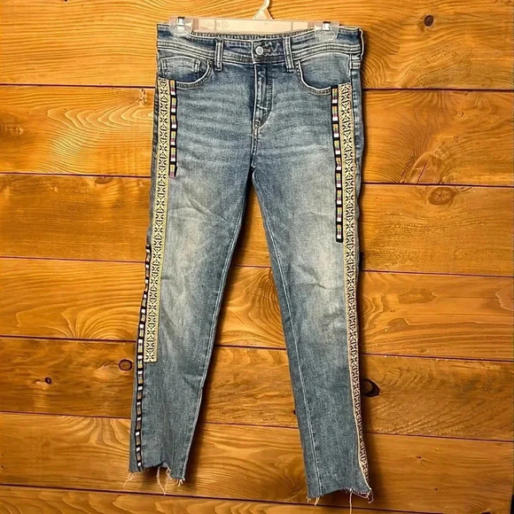 Anthropologie Pilcro Womens Jeans slim boyfriend embroidered sides stripe 26 Y2K - Picture 1 of 12